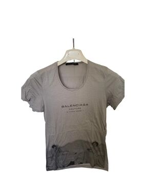 Balenciaga Gray Logo and Graphic Short Sleeve Tee